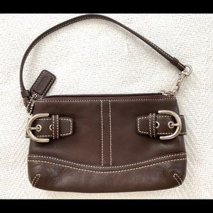 Coach all leather wristlet small bag